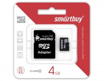 Карта памяти MicroSDHC SmartBuy 4GB cl4 + SD, SB4GBSDCL4-01 