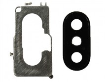 Стекло камеры iPhone X черное (с корпусной частью+метал. пластина) 