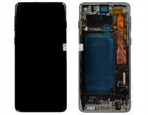Дисплей Samsung G973F Galaxy S10 + тачскрин + рамка черный (AMOLED LCD Оригинал/Замененное стекло)